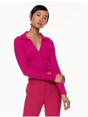 ARITZIA|Fuchsia knit V-Neck Collared polo longsleeve
